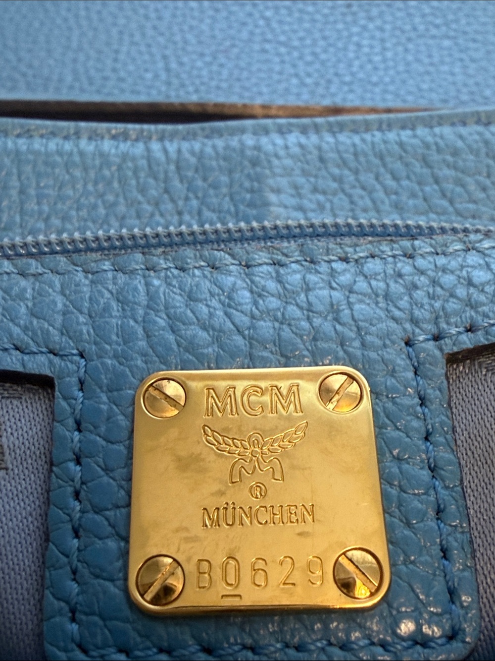MCM Light Blue Leather First Lady Top Handle Bag - Picture 3 of 14